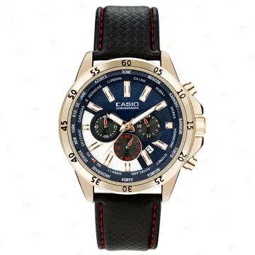 Sports Men's Chronograph Watch Black Leather Band