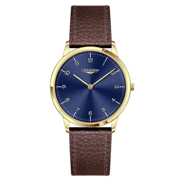 Classic men's wristwatch with textured brown leather band